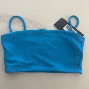 Blue Ribbed Sports Bra